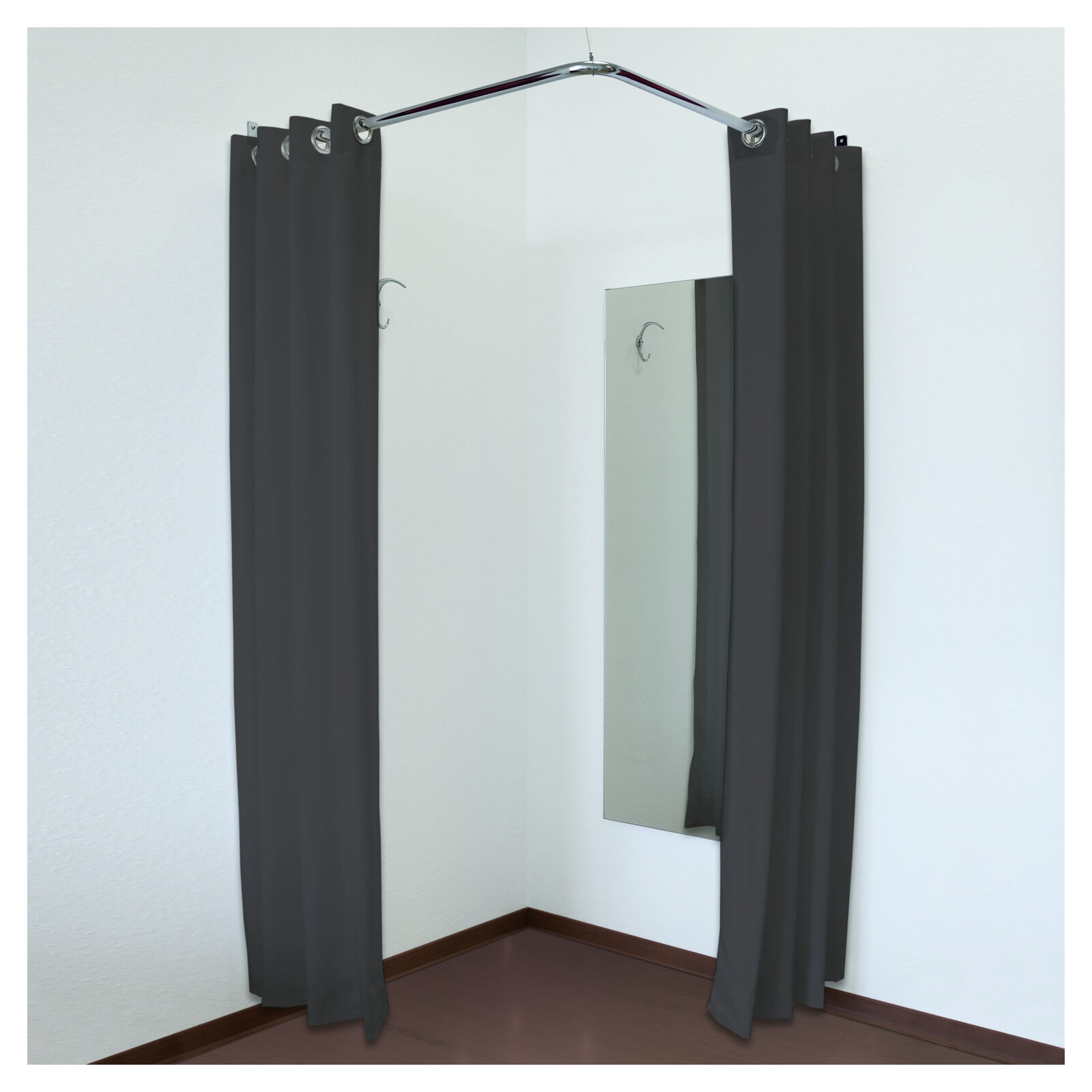 Eck Umkleidekabine mit zwei Vorhängen, Spiegel und Zubehör Bild 2