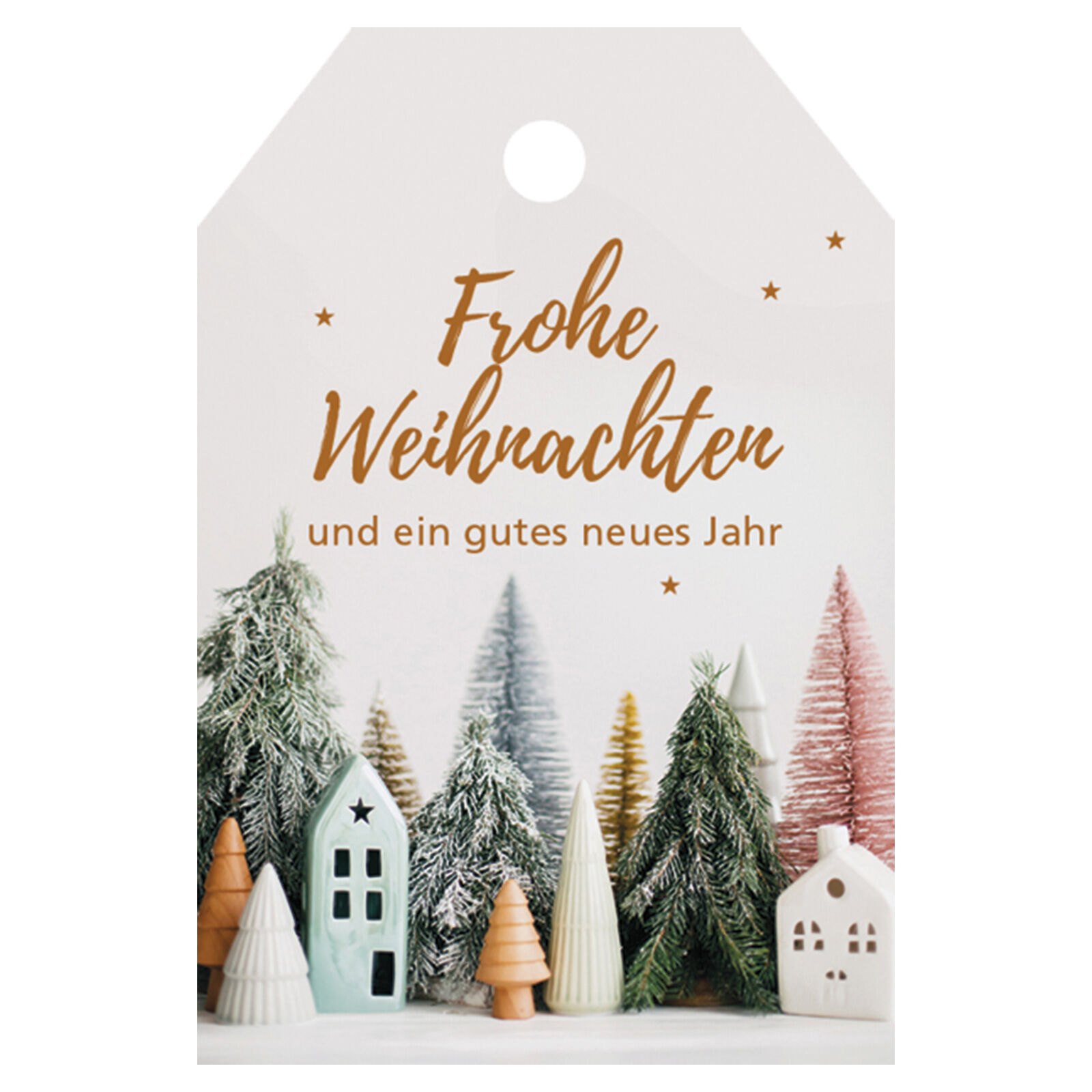 50 Schmucketiketten Weihnachtsdorf aus Karton, 35x52 mm