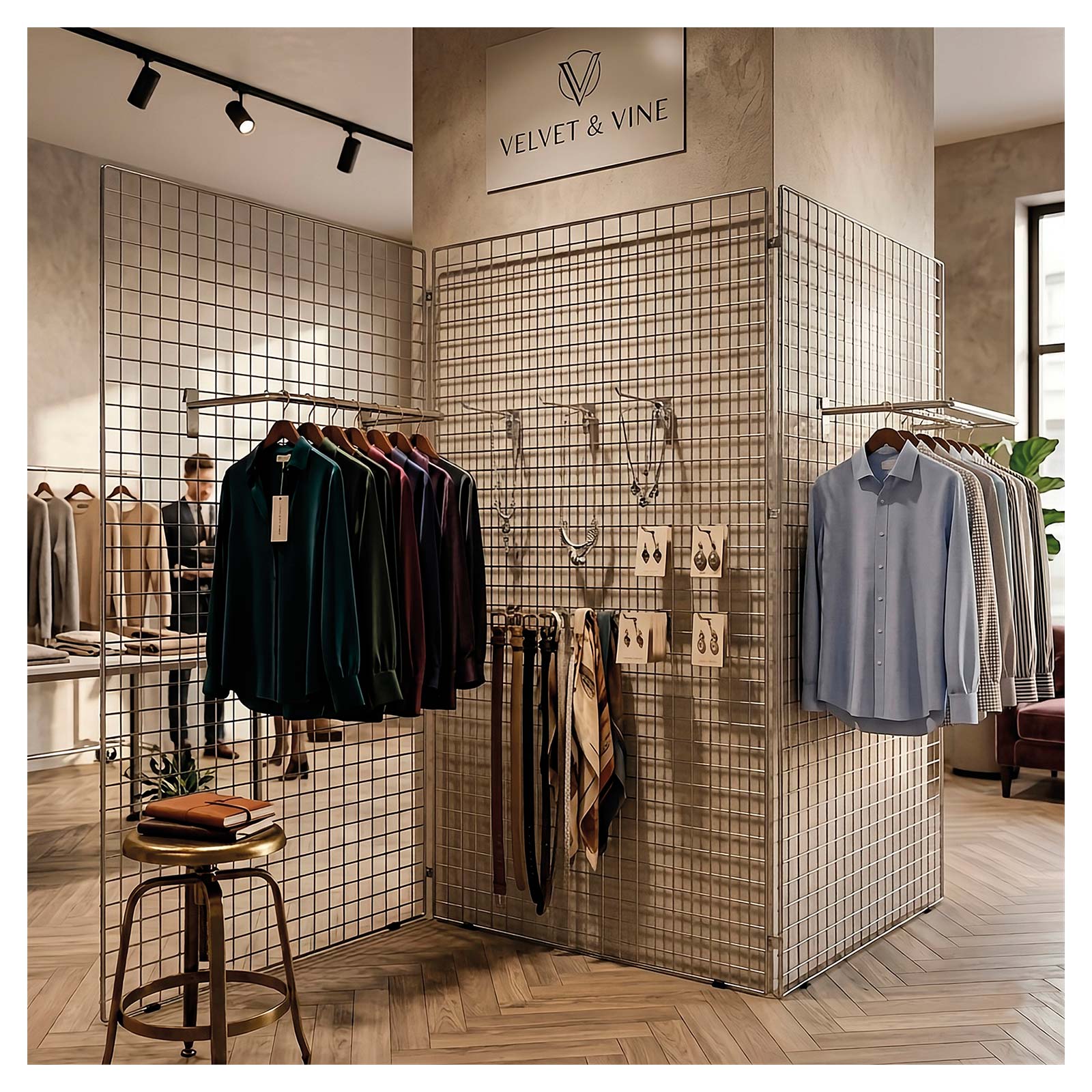 Ladenbau Gitterwand 3-teilig, verchromt Bild 2