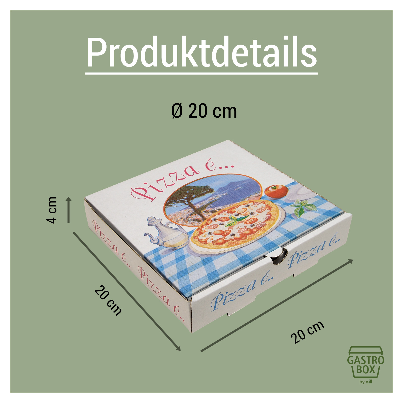Pizzakarton 20x20x4 cm wei, VE 100 Stck Bild 3