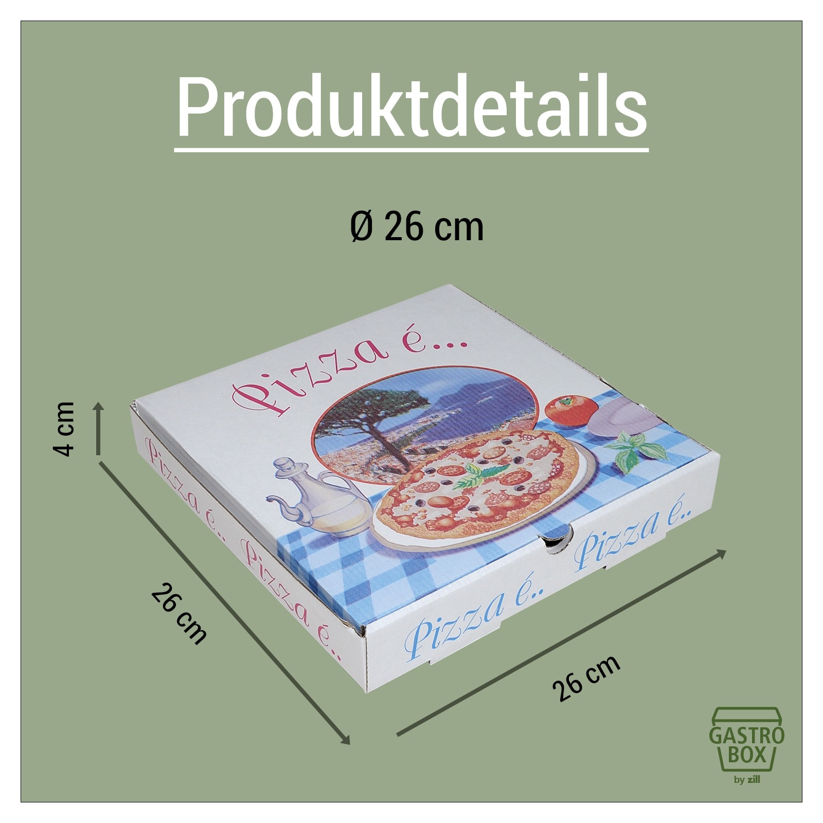 Pizzakarton 26x26x4 cm wei, VE 100 Stck Bild 4