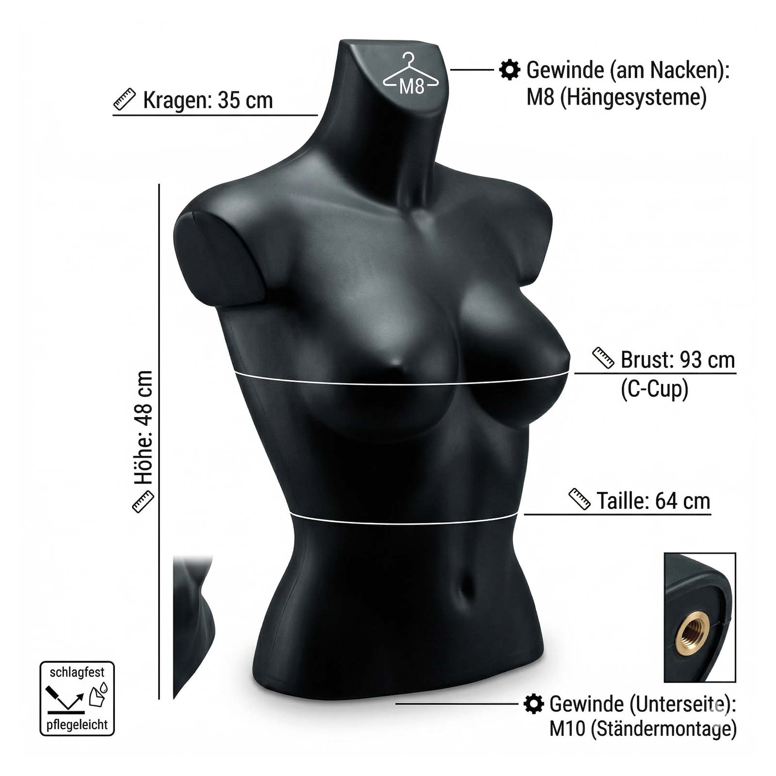 Kurztorso weiblich C-Cup, Schwarz