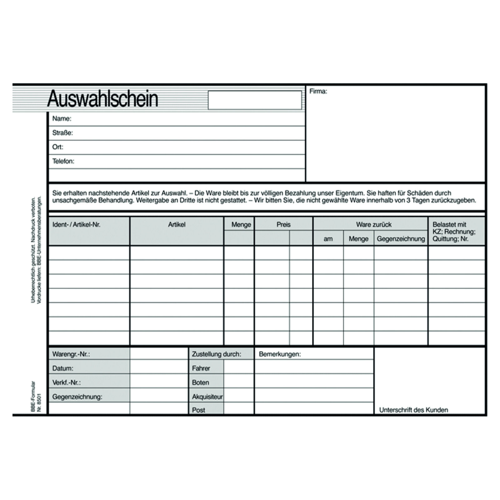 Formular-Blocks  Auswahlschein