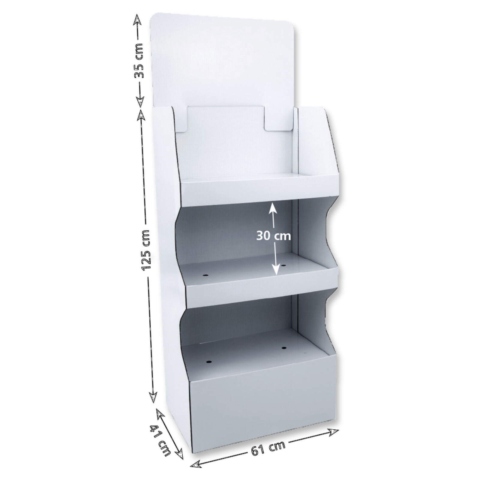 Warendisplay mit 3 Bden und Kopfteil, unbedruckt 61x160x41