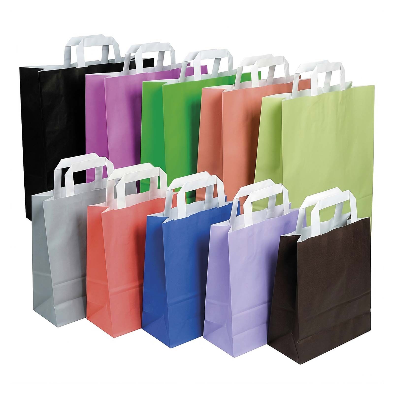 Papiertragetasche farbig mit wei�em Flachhenkel