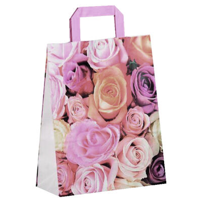 Papiertragetasche Rose mit Flachhenkel 22+10x28 cm