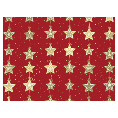 Weihnachtsgeschenkpapier Zimtsterne rot-gold, 50cm:100m
