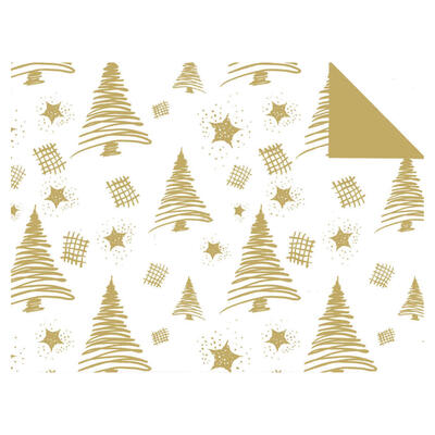 Weihnachtsgeschenkpapier Tanne gold, 2-seitig, 50cm:100m