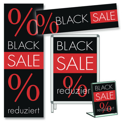4-teiliges Black Sale Set mit Acrylaufsteller DIN A4