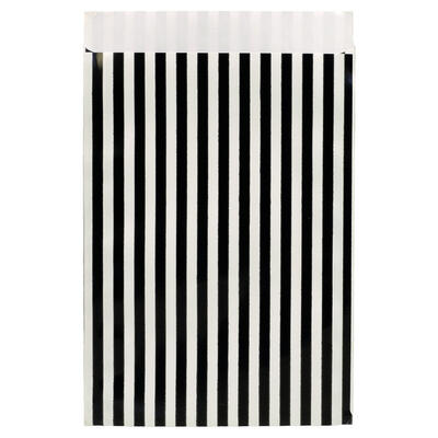 100 Geschenkflachbeutel Stripes schwarz-weiss