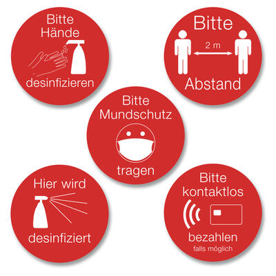 Ankleber-Set 5-teilig,  10 cm Hinweisschilder Coronaschutz