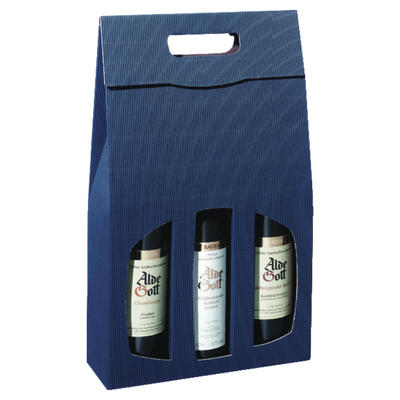 Weintragekarton Blau f�r 3 Flaschen