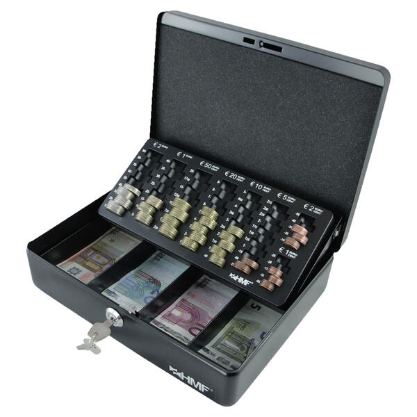 Geldkassette mit Euro-Mnzzhlbrett und Geldscheinfach, schw