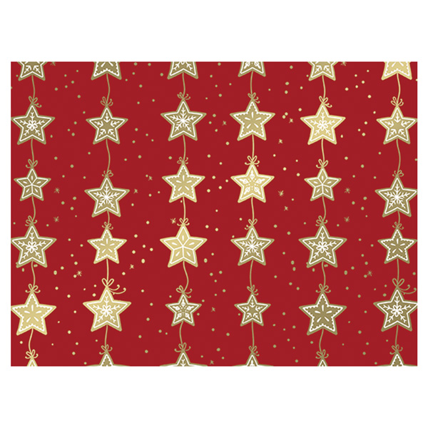 Weihnachtsgeschenkpapier Zimtsterne rot-gold, 50cm:100m