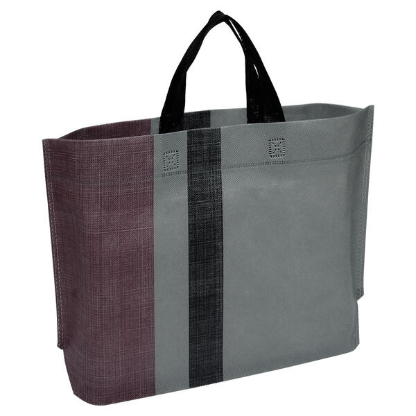Non-Woven Tragetasche Chic, rot/grau 44x30+10 cm