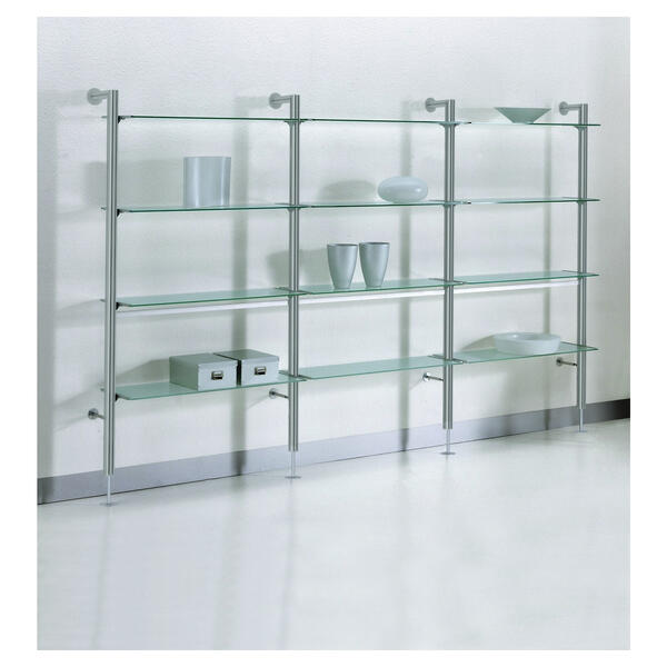 Wandregal mit 12 satinierten Glasfachbden