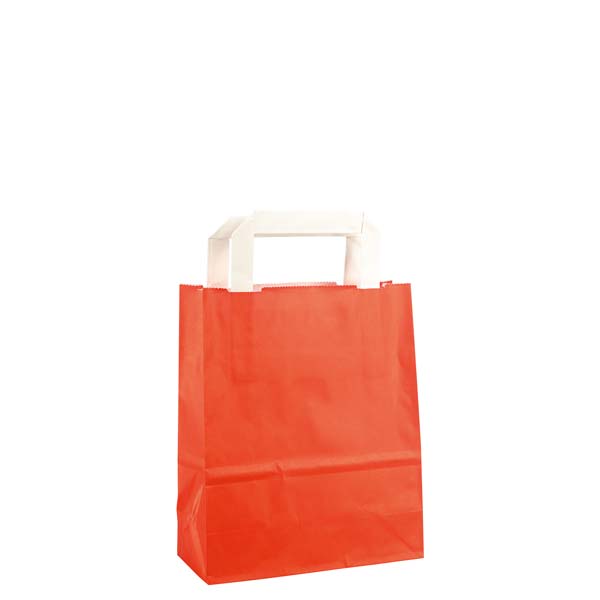 Papiertragetasche farbig mit wei�em Flachhenkel
