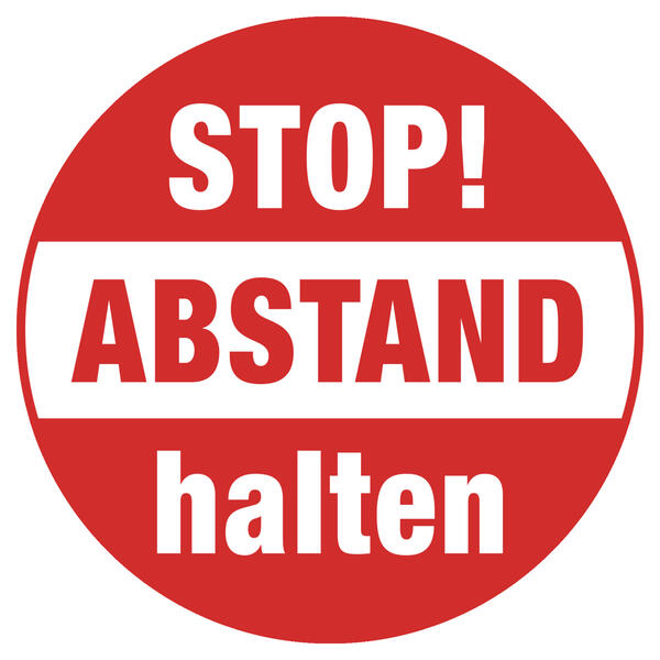 Aufkleber  32 cm Stop! Bitte Abstand halten rot/w