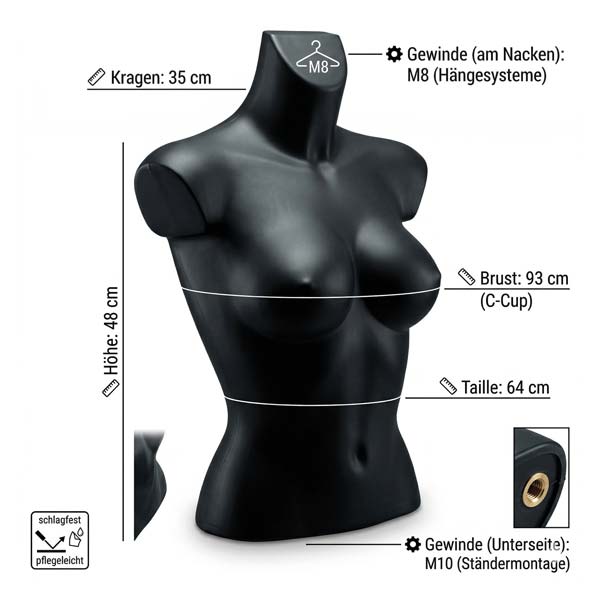 Kurztorso weiblich C-Cup, Schwarz