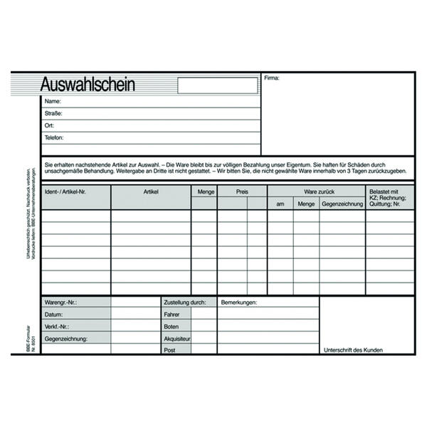 Formular-Blocks  Auswahlschein