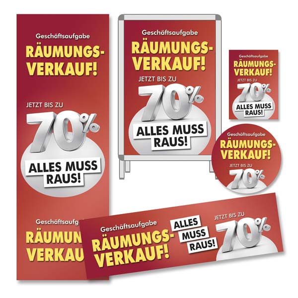 Plakat-Sortiment R�umungsverkauf wegen Gesch�ftsaufgabe, 5-t