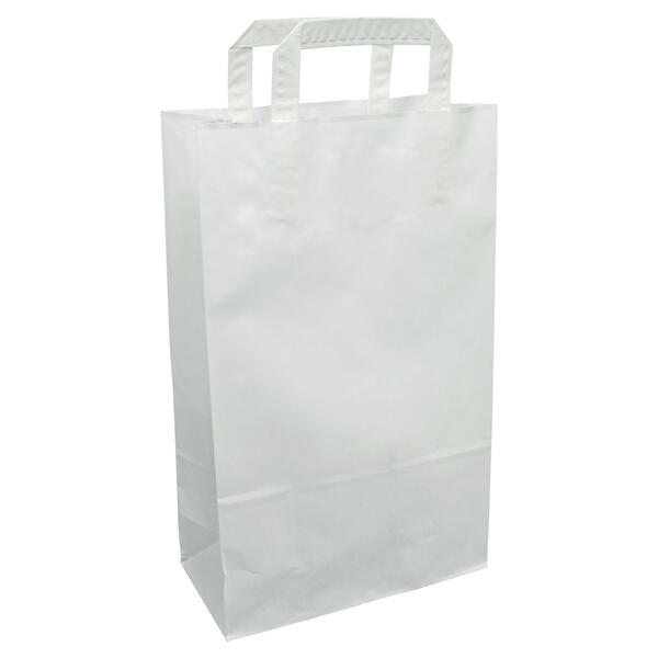 Papiertragetasche wei mit Flachhenkel