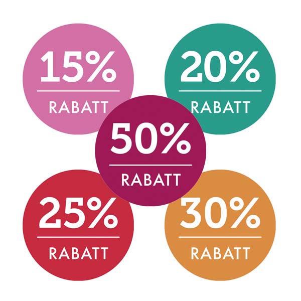 500 Etiketten % Rabatt, � 35 mm mit Spenderbox