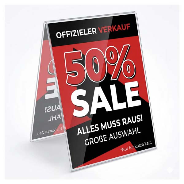 Acrylglas-Dachaufsteller in DIN-Hochformaten