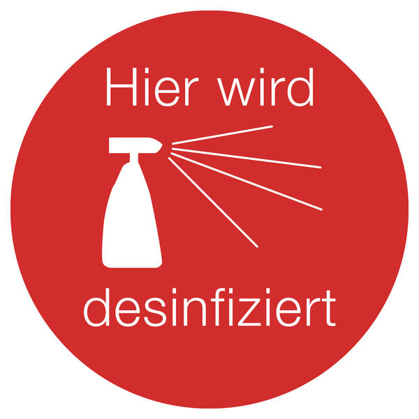 Aufkleber Hier wird desinfiziert